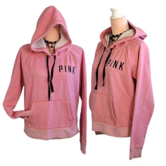 PINK VS 2012 Pink Black Logo Fleece Thrashed Hooded Pullover Large - Picture 7 of 16